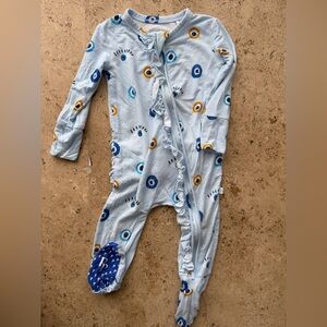Posh Peanut Evil eye Blue Patterned Kids One Piece footie 6/9 months
